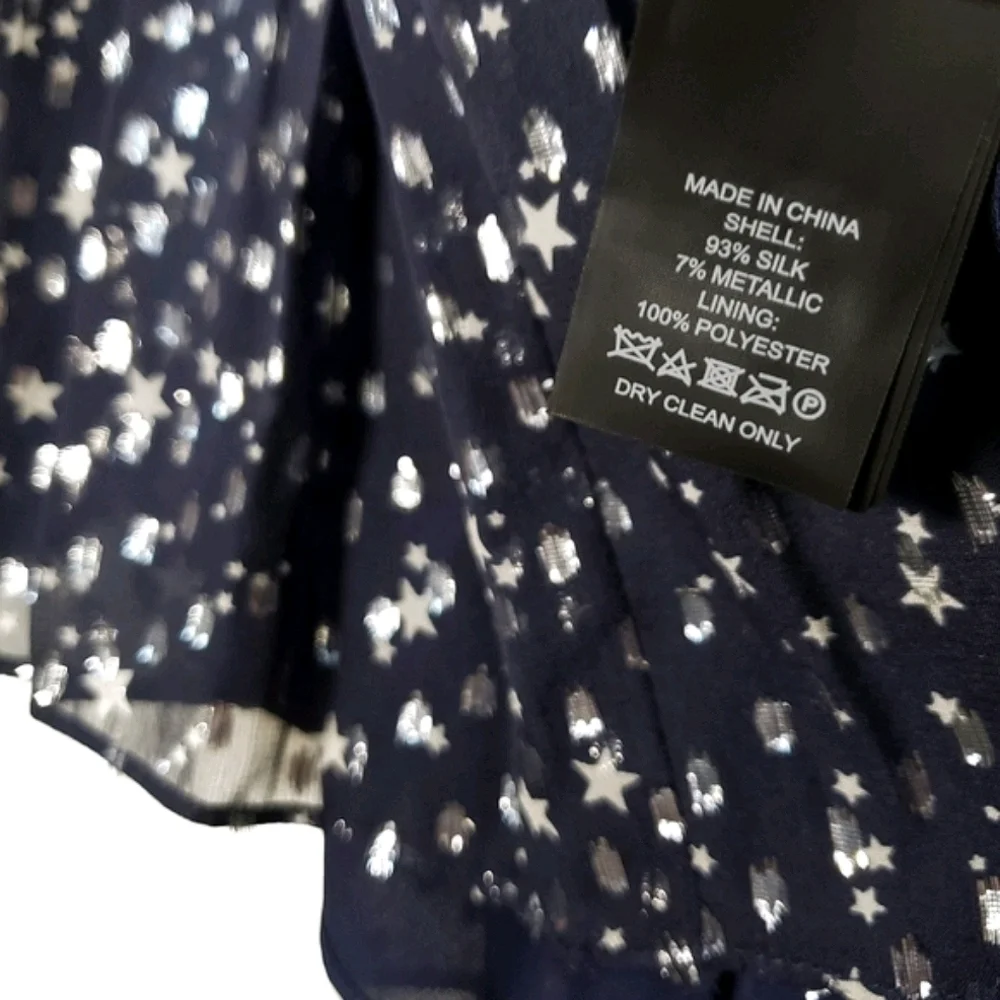 Kate Spade Night Sky Navy Silver Star Ruffle Tiered Silk Mini Skirt NWT Sz 10